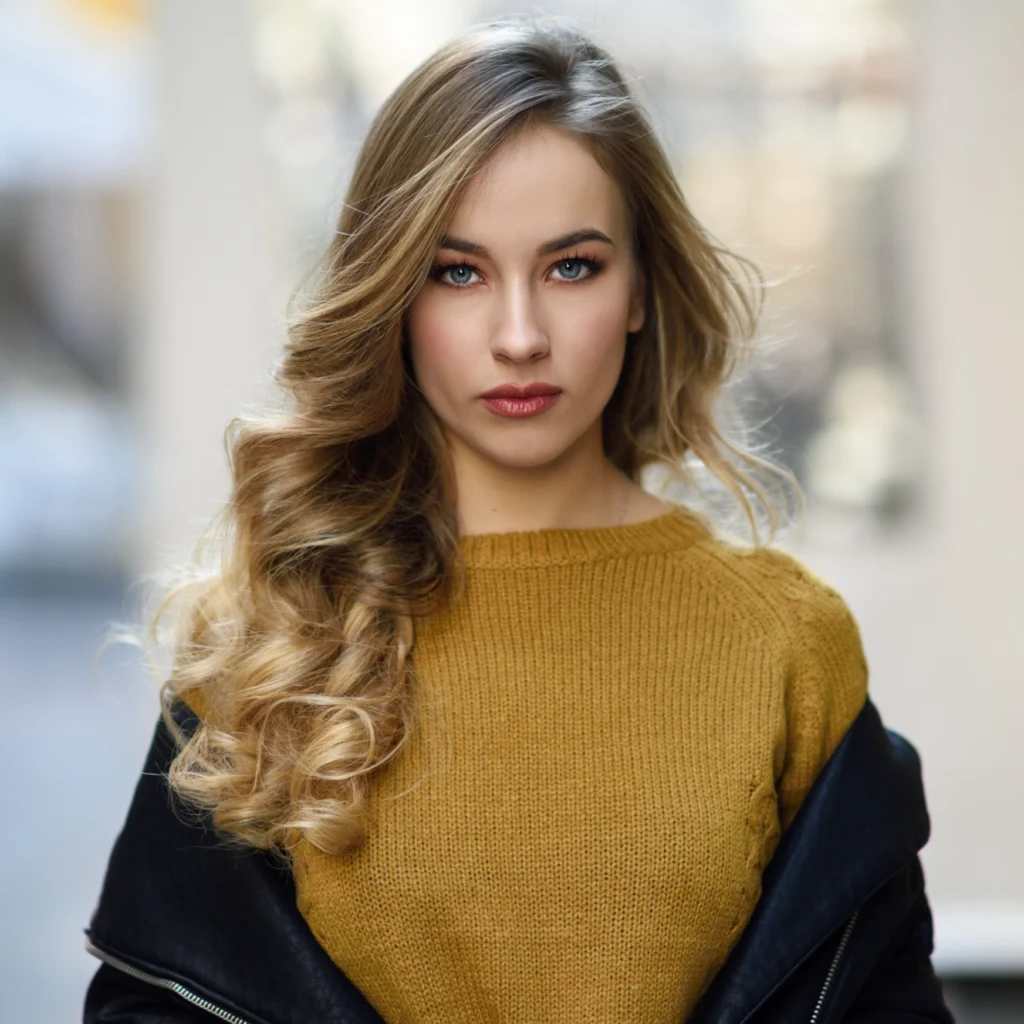 Videos Blonde Woman In Urban Background Beautiful Young Girl In Black Leather Jacket 105330481 M Normal None